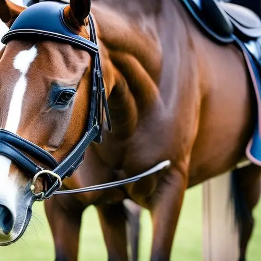 An image showcasing a close-up shot of a rider's gloved hand gently gripping the reins while mounted on a majestic horse, highlighting the durability, grip, and comfort offered by horse riding gloves