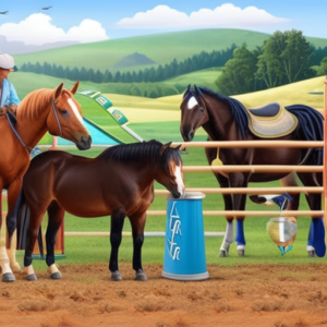 An image showcasing a serene equine clinic scene, with a veterinarian gently administering essential vaccines to a trustful horse, surrounded by colorful vials, syringes, and informational charts, emphasizing the importance of equine disease prevention