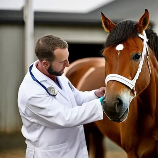 An image showcasing a veterinarian wearing a white lab coat, carefully administering a horse vaccination