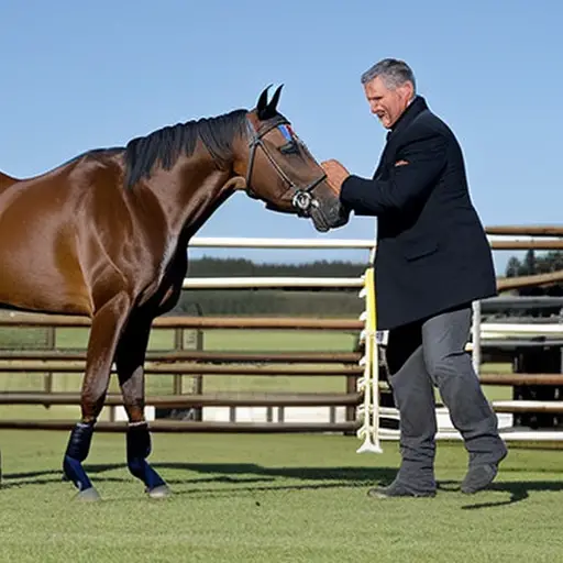 An image that shows a skilled horse trainer gently guiding a young horse through an obstacle course, demonstrating patience and effective communication