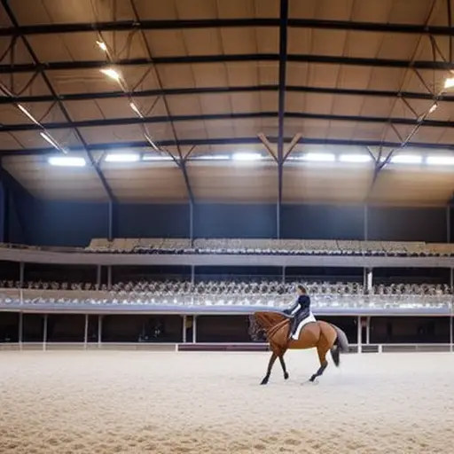 An image showcasing a serene indoor riding arena, bathed in soft natural light, with a poised rider and horse in perfect harmony, executing a graceful half-pass movement, capturing the essence of the fundamentals of dressage