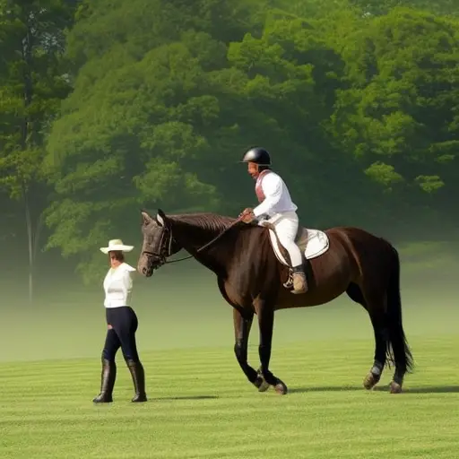 An image showcasing a serene landscape with a horse and rider engaged in therapeutic riding