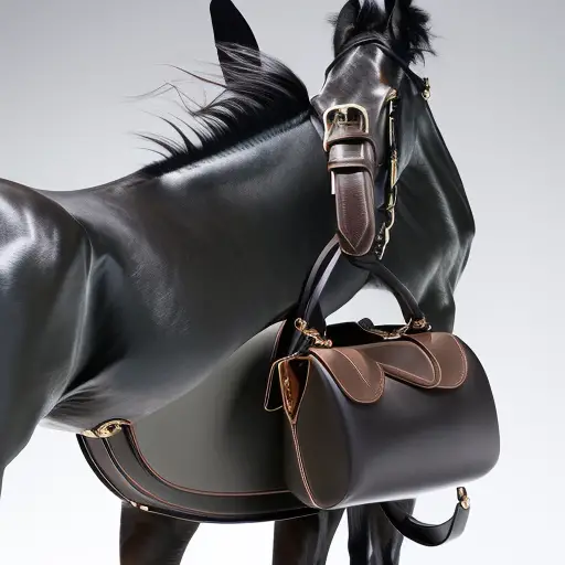 An image capturing the elegant fusion of equestrianism and fashion: a sleek, leather saddle juxtaposed with a high-end designer handbag, showcasing the undeniable influence of this timeless sport on modern design